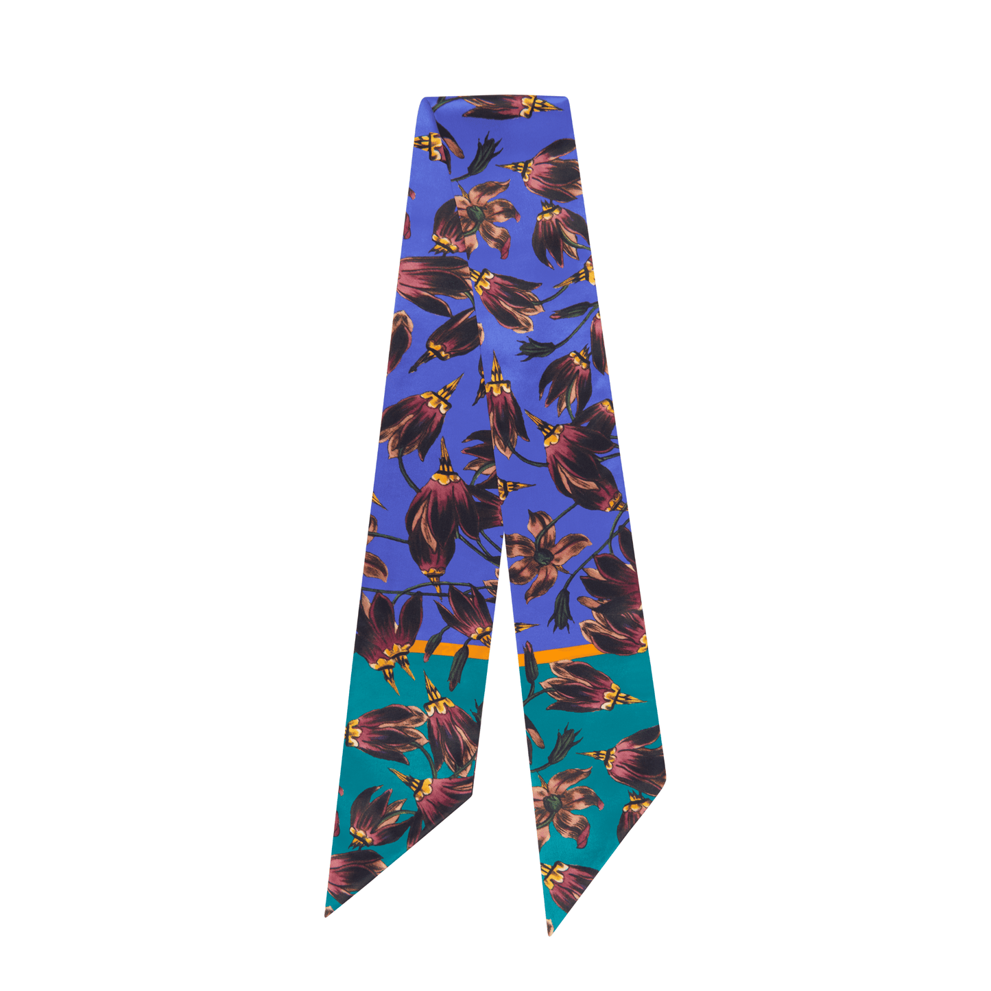 BAPTISTE Scarves Green / Purple / Twilly Scarf / 130cm x 10cm | 51 in x 3.9 in Pasque Print Silk Satin Twilly - Purple