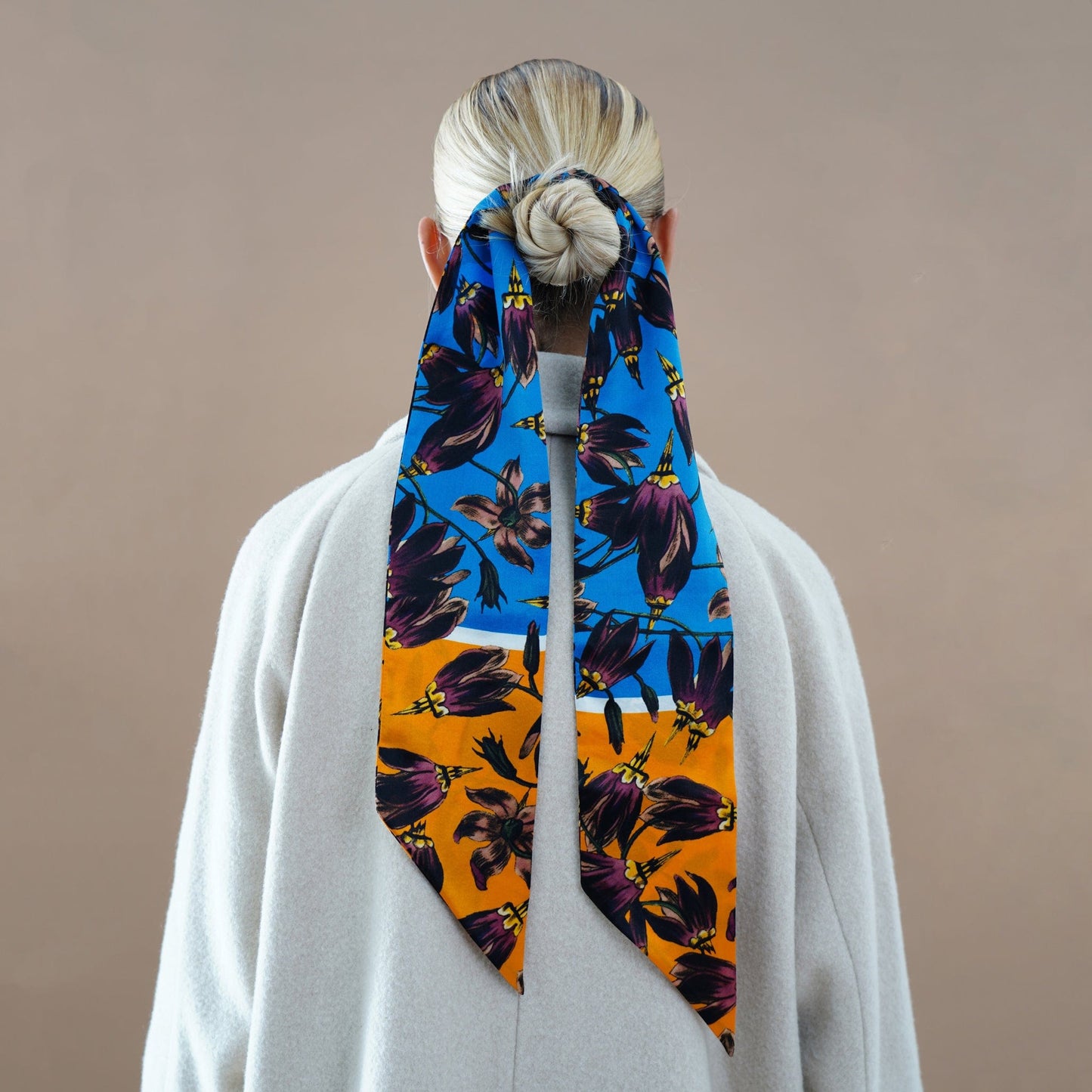 BAPTISTE Scarves Saffron / Blue / Twilly Scarf Pasque Print Silk Satin Twilly - Blue
