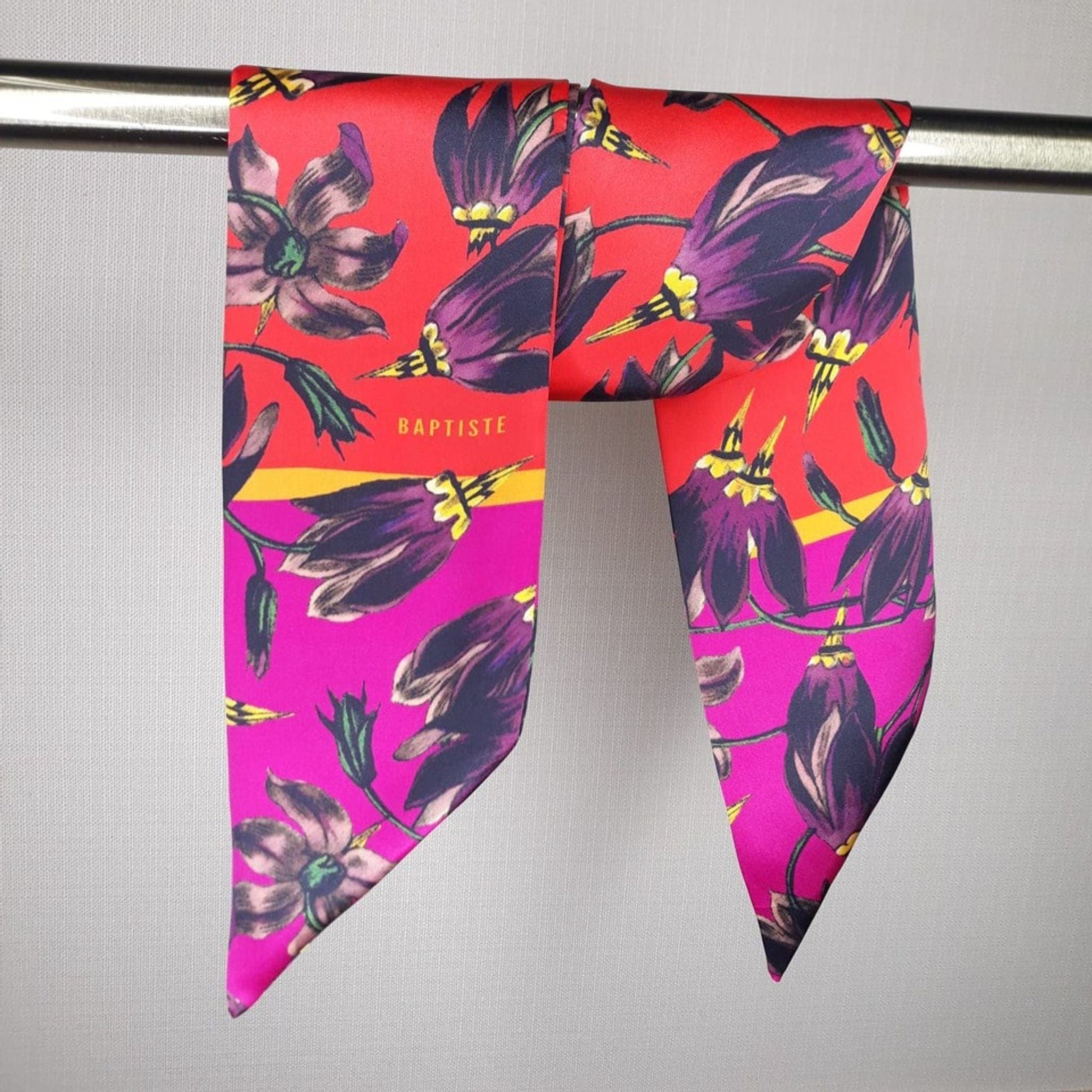 BAPTISTE Pink / Red / Twilly Scarf Pasque Print Silk Satin Twilly - Red