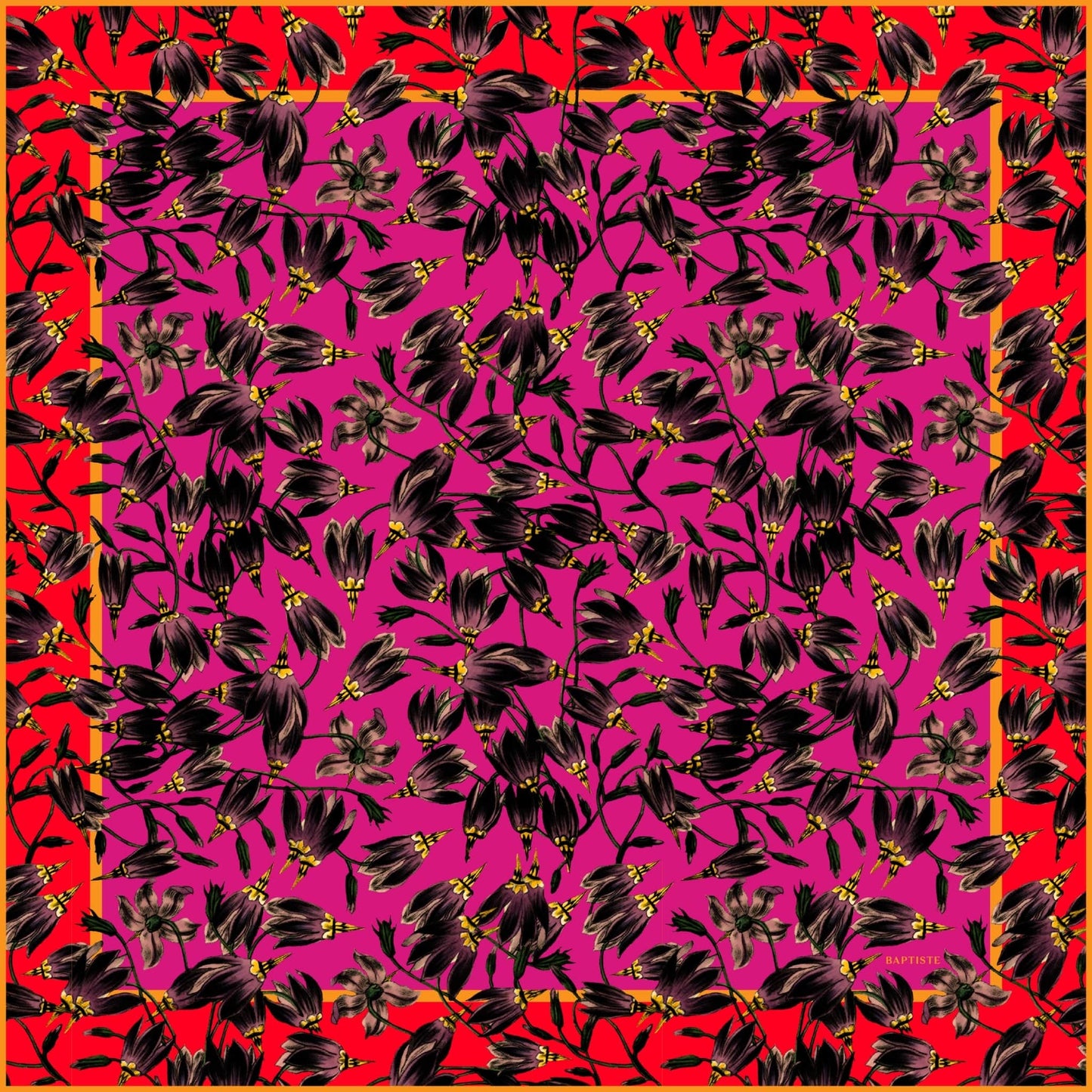 BAPTISTE Scarves Pink / Red / Square Scarf Pasque Print Silk Satin Scarf - Pink